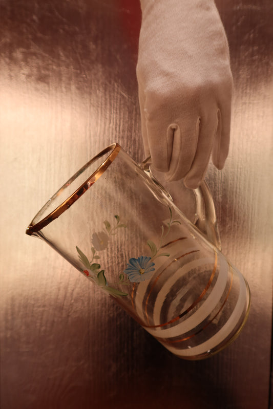 Conjunto de Jarra com Flores + 6 Copos Pintados à Mão