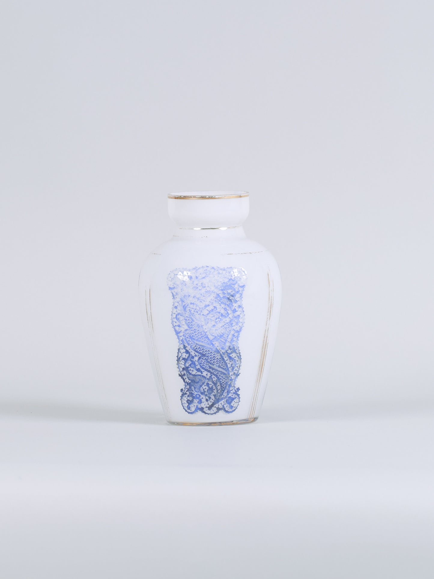 Vaso de Vidro Branco com Pintura Azul