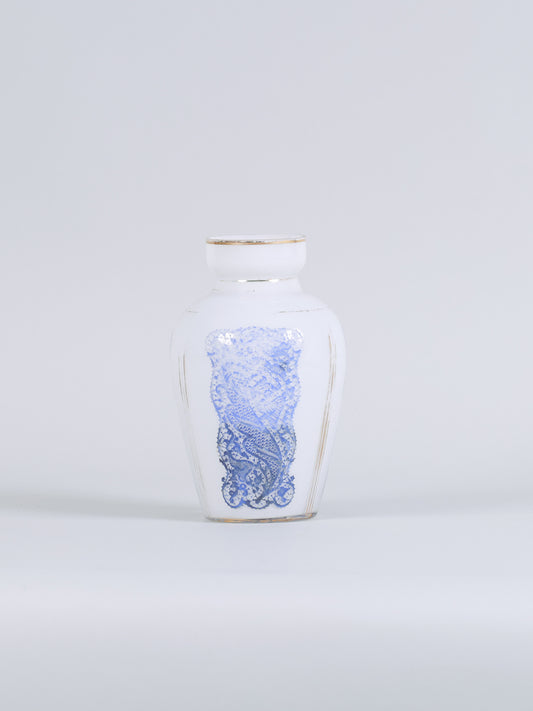 Vaso de Vidro Branco com Pintura Azul