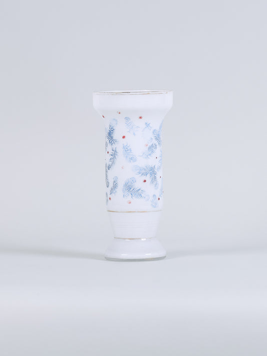 Vaso Branco de Vidro com Pintura Azul e Vermelha